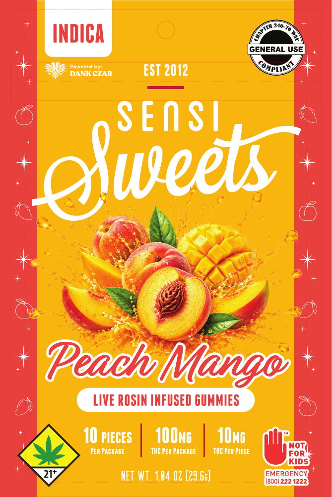 Peach Mango Live Rosin Gummies package